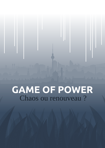 Une silouhette de ville, au-dessus de tentacules et surmontée de trajectoires de fusées.