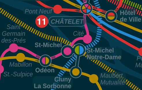 Un extrait du plan de métro, centré sur Saint-Michel.
