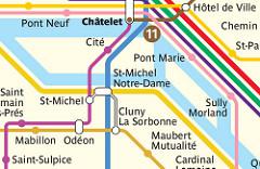 Un extrait du plan de métro de la RATP, centré sur Saint-Michel.